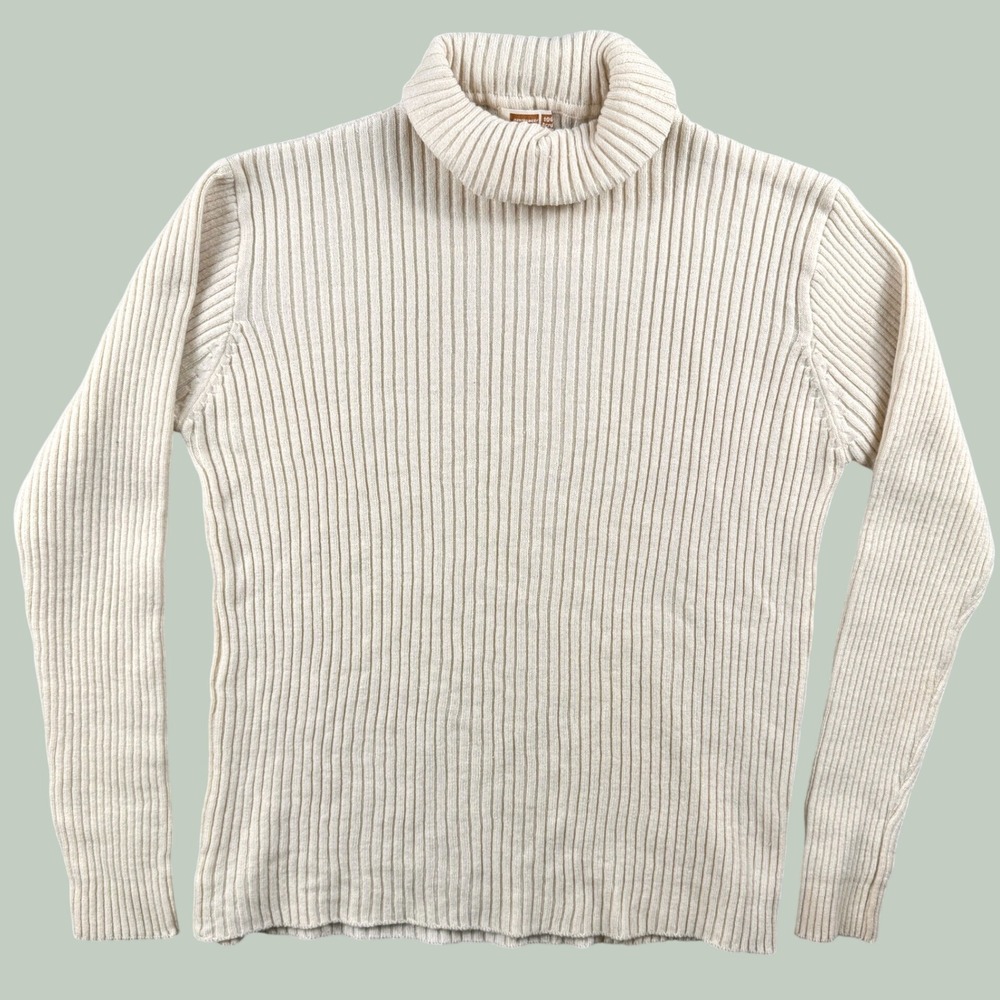 Vintage Montgomery Ward Sweater Women M Ivory Ribbed Knit Light Academia Preppy